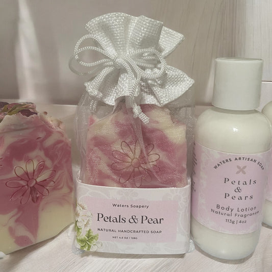 ARTISAN SOAP Petals & Pear Handmade Vegan Soap Bar Moisturizing Skin Care Rose Petal Bath Luxury Spa Product