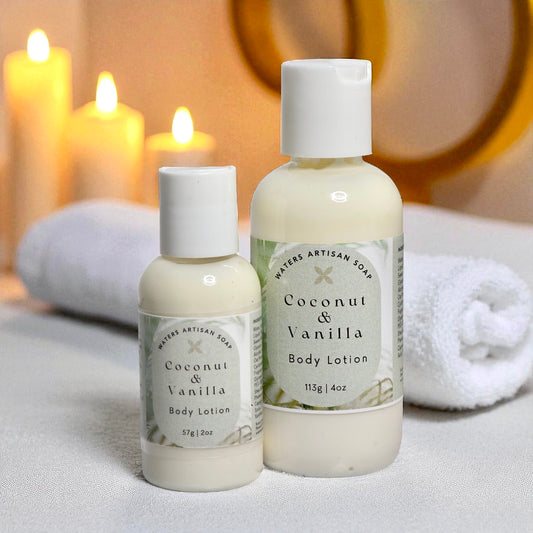 Coconut Vanilla Lotion Tropical Vacation Scent Handcrafted Moisturizer Vegan Skincare Formula Beach Inspired Aroma Daily Body Care Hydrating Skin Treatment Natural Ingredients Luxurious Texture Smooth Application Nourishing Properties Self