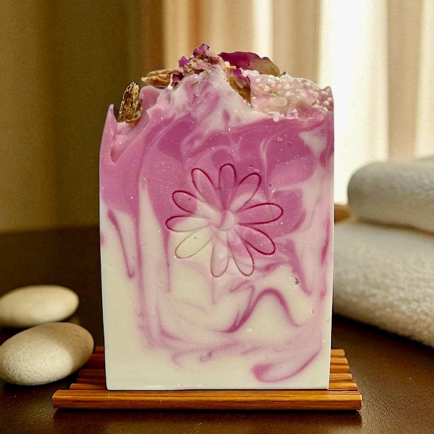 ARTISAN SOAP  Petals & Pear Handmade Vegan Soap Bar Moisturizing Skin Care Rose Petal Bath Luxury Spa Product