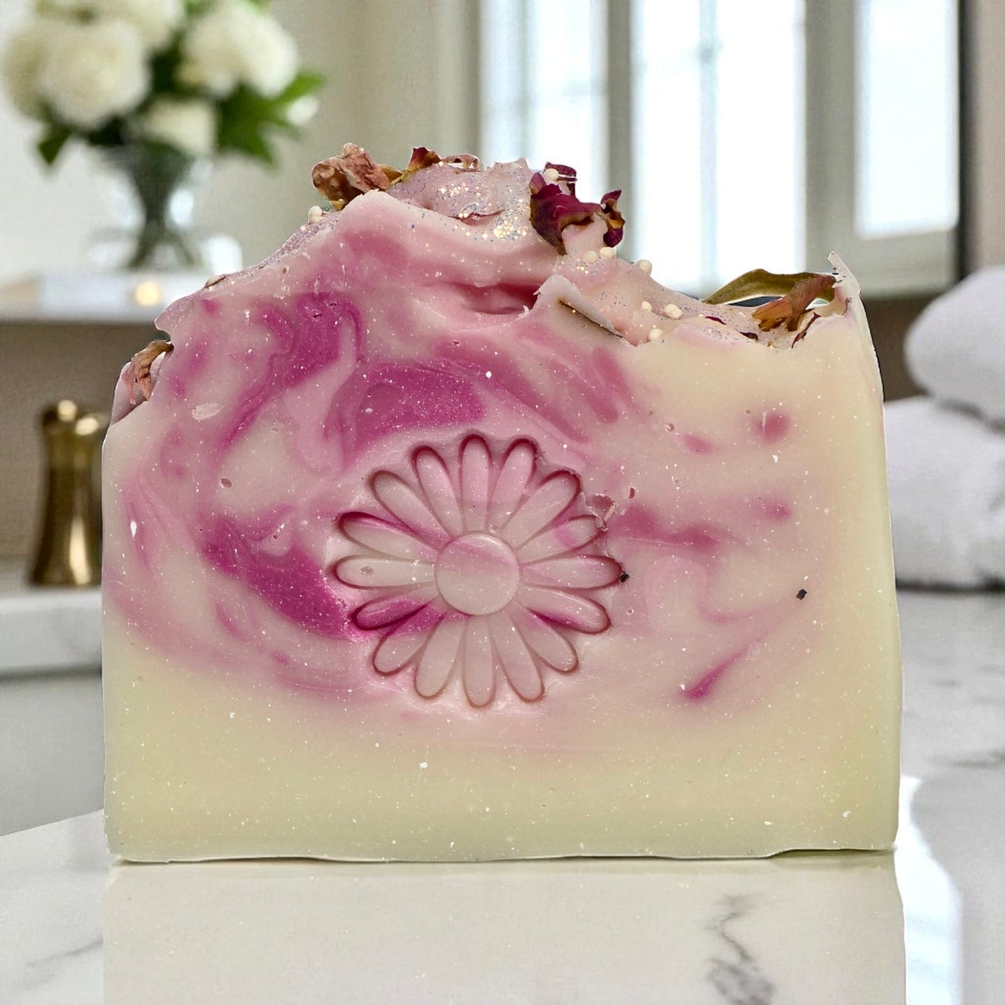 ARTISAN SOAP  Petals & Pear Handmade Vegan Soap Bar Moisturizing Skin Care Rose Petal Bath Luxury Spa Product
